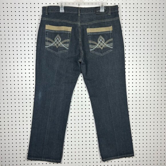 Urban Label Y2K Wide Leg Denim Jeans‎ 38x30 Stitched Blue Streetwear Skate Baggy - Picture 1 of 7